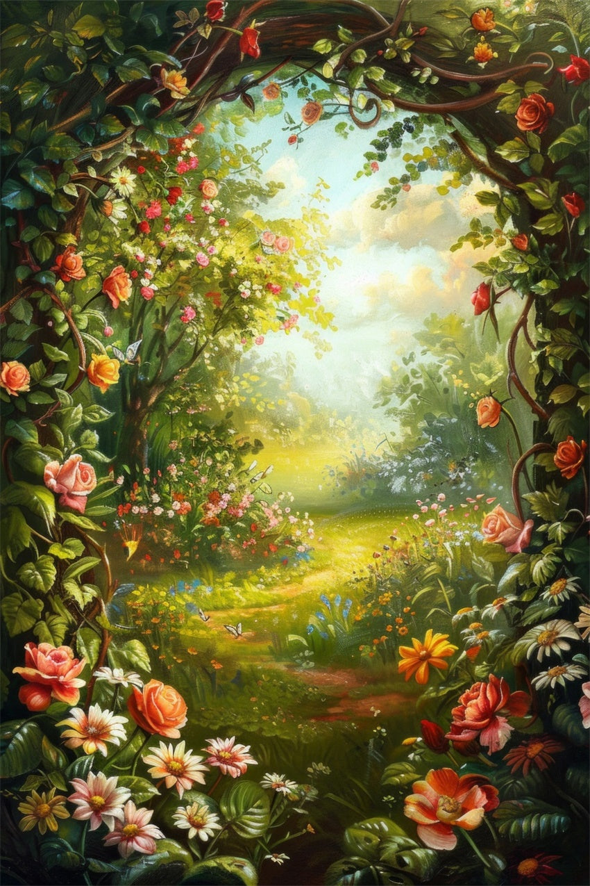 Photography Spring Backdrop Floral Garden Archway Sunlit Backdrop UK BRP12-515