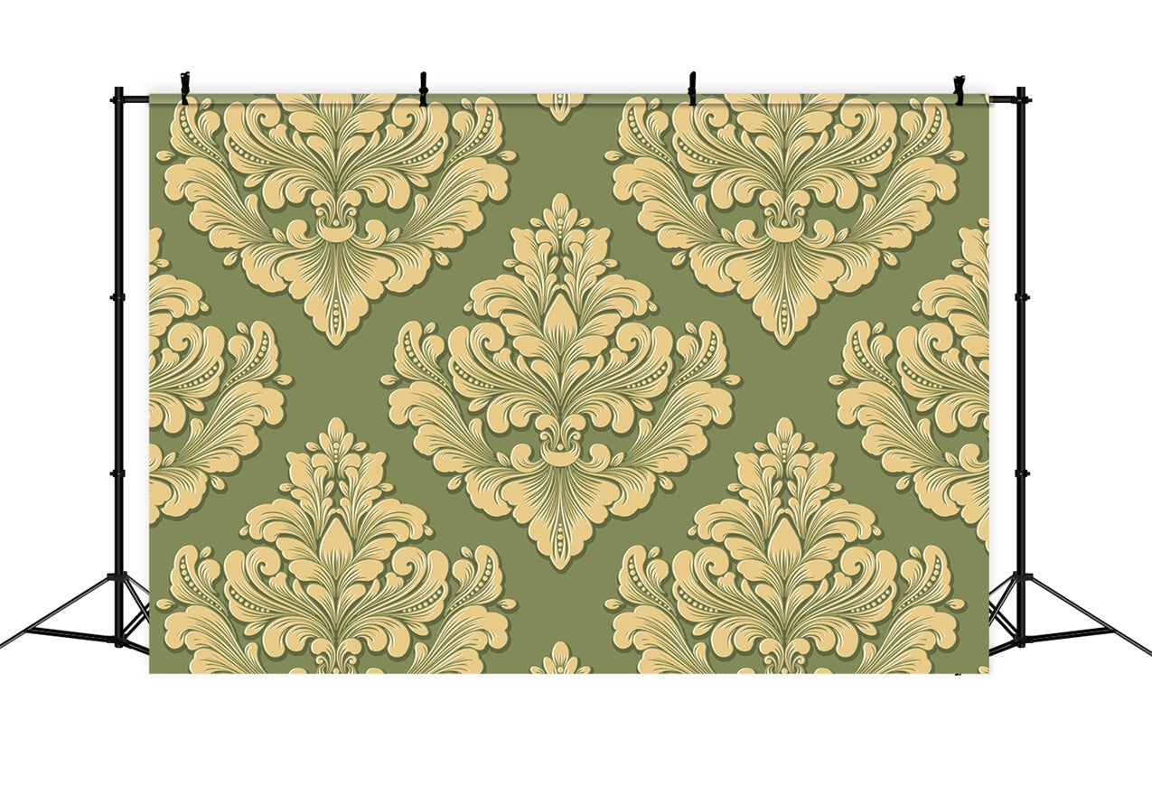 Damask Backdrop Photography Gold Green Ornate Floral Backdrop UK BRP12-615