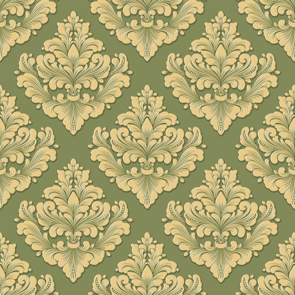 Damask Backdrop Photography Gold Green Ornate Floral Backdrop UK BRP12-615