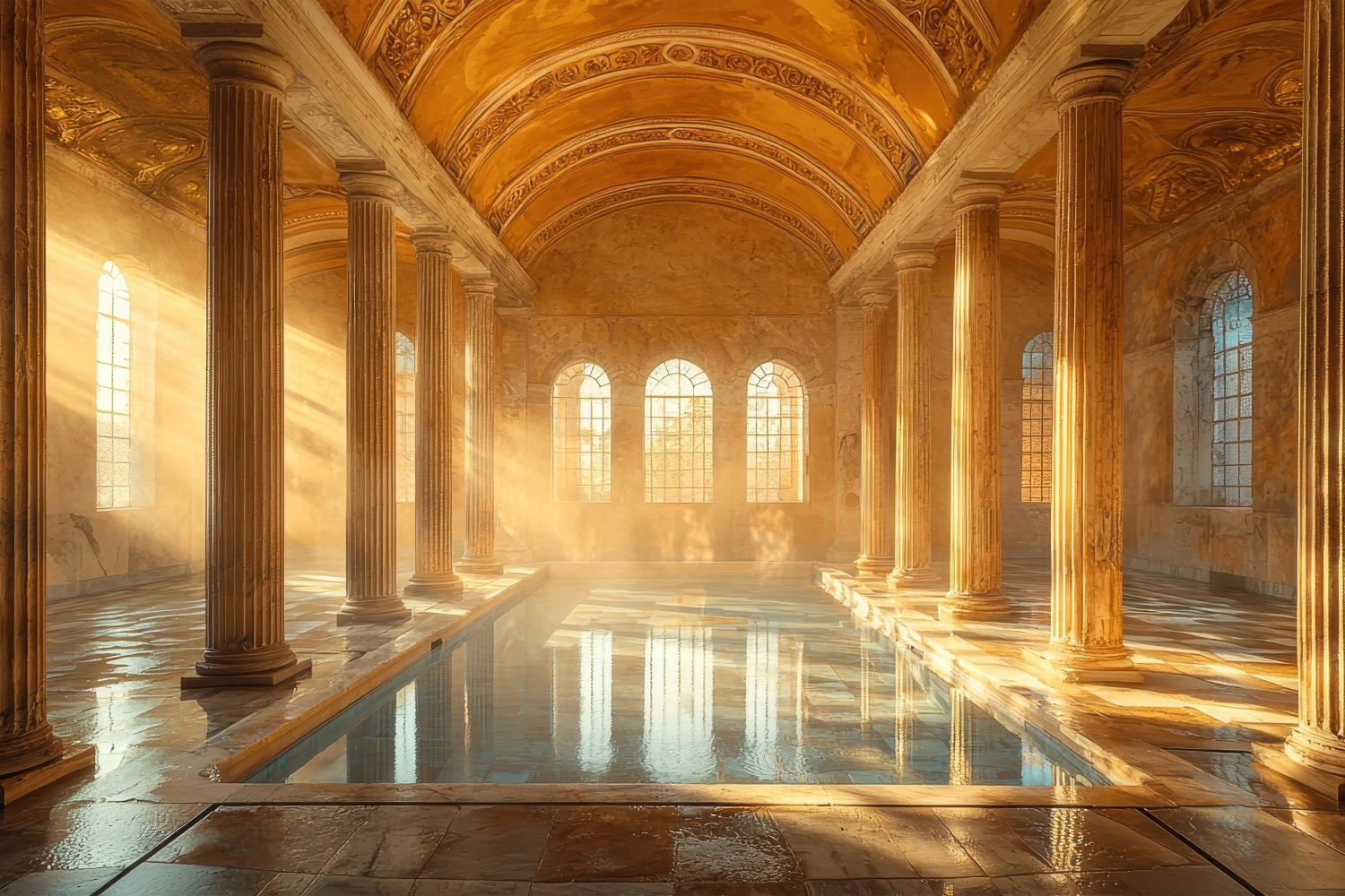 Architecture Backdrop Sunlit Indoor Pool Marble Backdrop UK BRP12-646