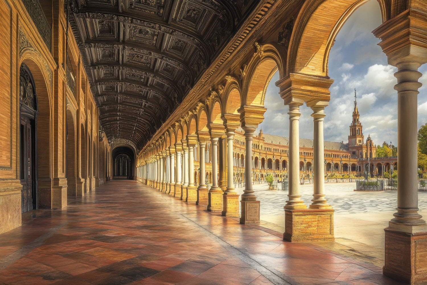 Architecture Backdrop European Courtyard Arched Corridor Backdrop UK BRP12-647