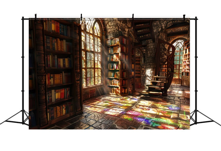 Architecture Backdrop Sunlit Gothic Library Stained Backdrop UK BRP12-650