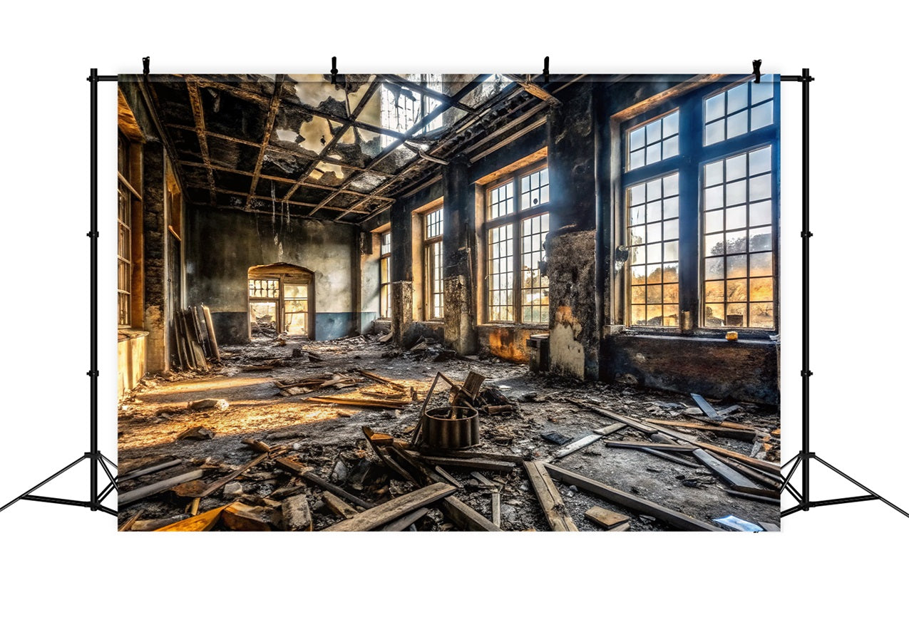 Architecture Backdrop Burnt-Out Abandoned Building Rubble Backdrop UK BRP12-666