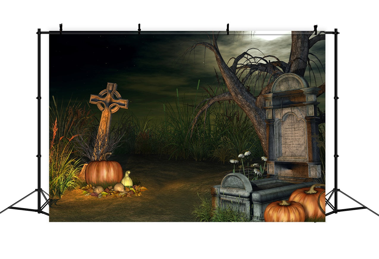 Coffin Backdrop Halloween Graveyard Creepy Pumpkins Backdrop UK BRP12-691