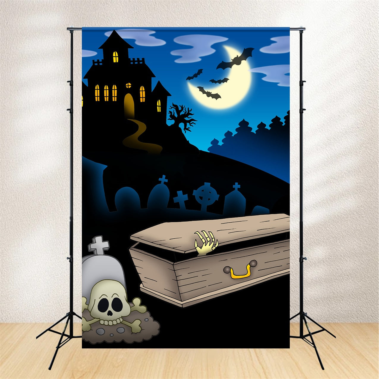 Coffin Backdrop Spooky Graveyard Cartoon Skull Backdrop UK BRP12-699