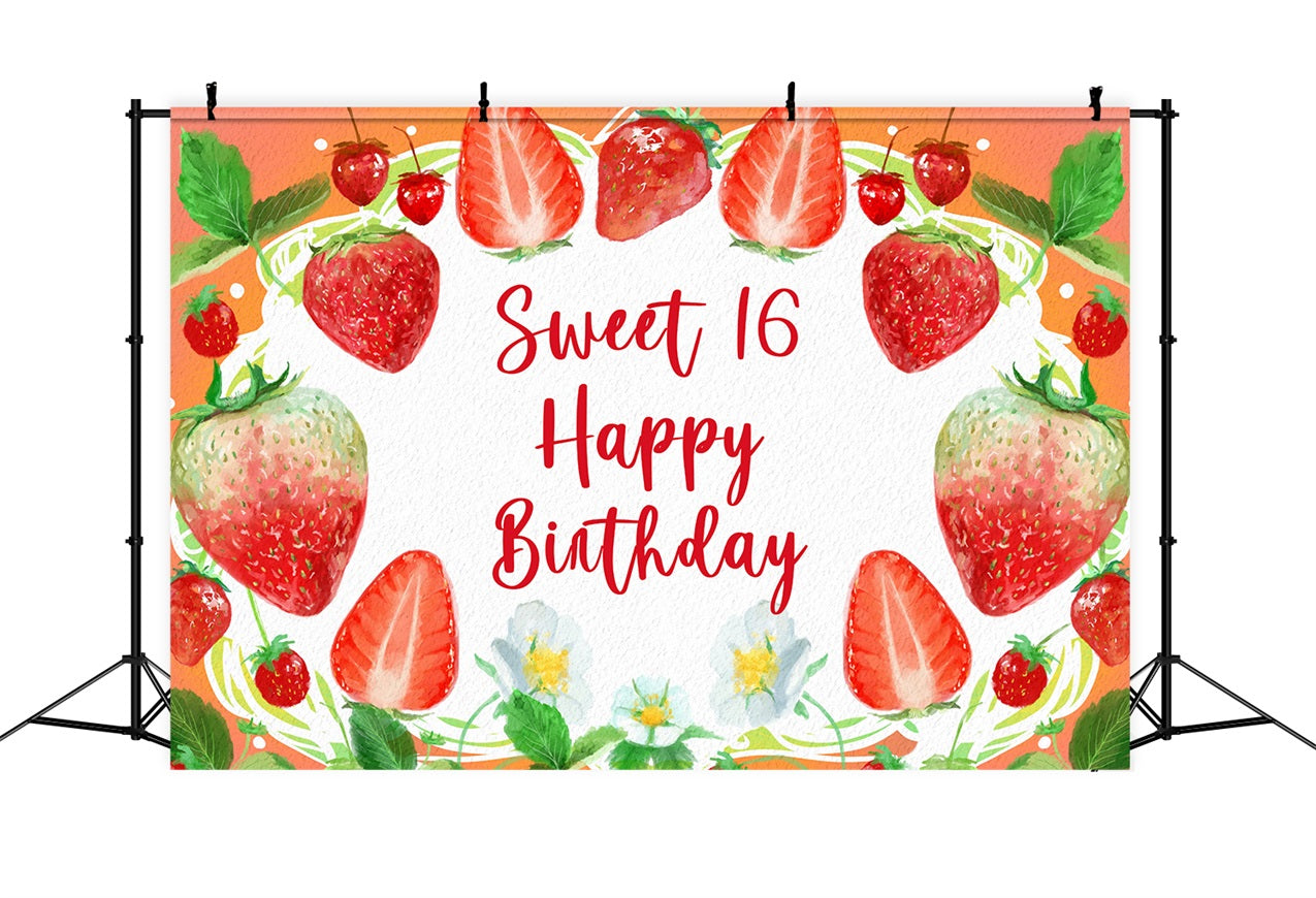 Custom Made Birthday Backdrops Sweet 16 Strawberry Bliss Backdrop UK BRP2-216