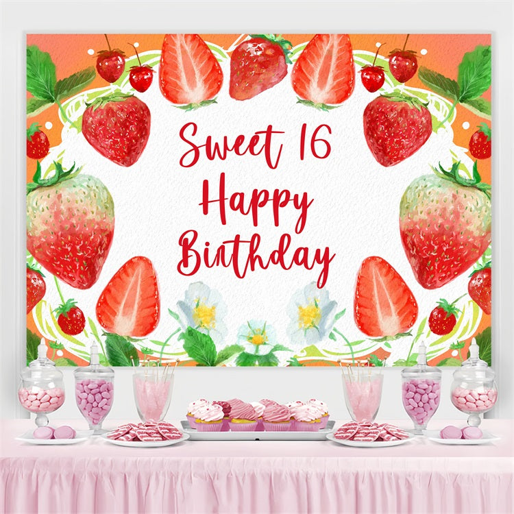 Custom Made Birthday Backdrops Sweet 16 Strawberry Bliss Backdrop UK BRP2-216