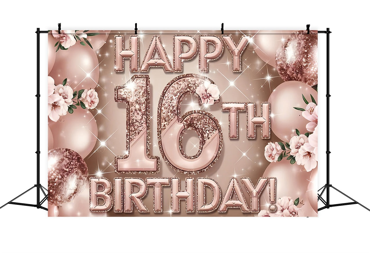 Personalized Backdrops Birthday Glitter Rose Gold 16th Backdrop UK BRP2-229