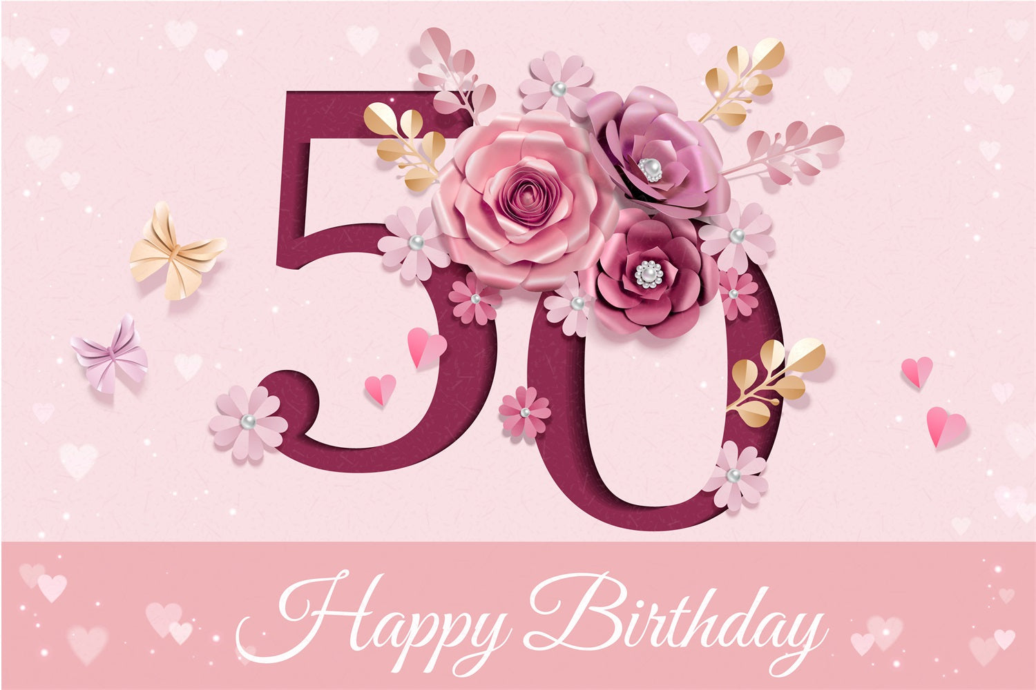 Personalized 50th Birthday Backdrop Floral Celebration Backdrop UK BRP2-233