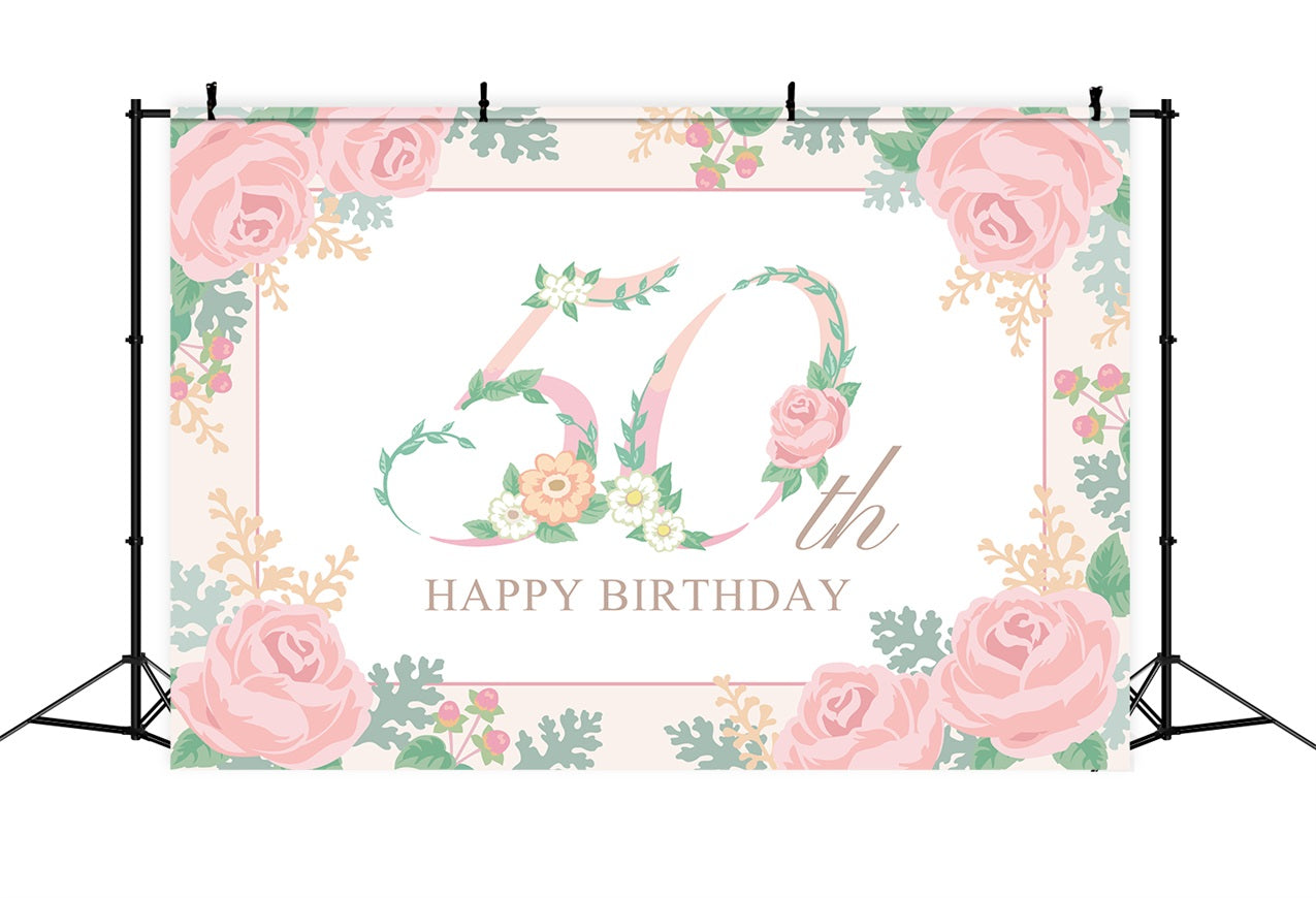 Personalized Backdrops For Birthday Romantic Floral 50th Backdrop UK BRP2-235