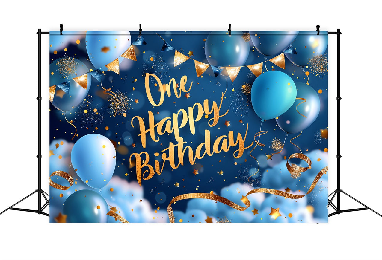 Personalised 1st Birthday Backdrop Royal Blue Gold Backdrop UK BRP2-238