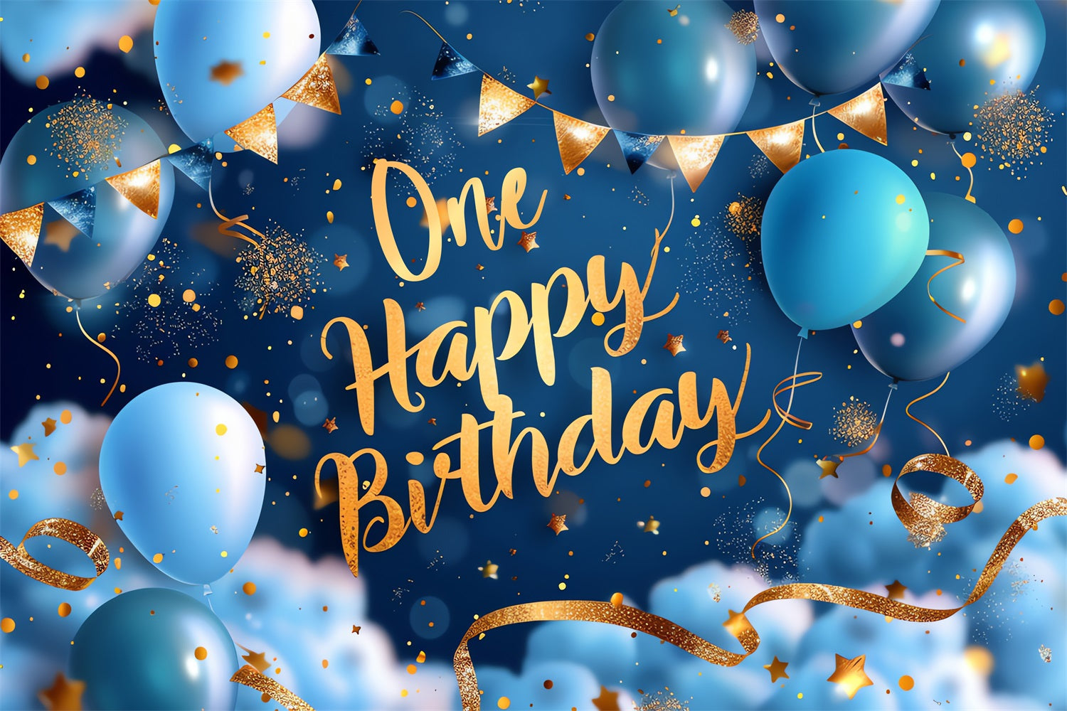 Personalised 1st Birthday Backdrop Royal Blue Gold Backdrop UK BRP2-238