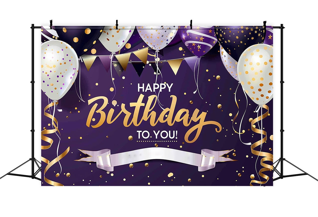 Customised Birthday Backdrop Purple Gold Glitter Balloon Backdrop UK BRP2-243