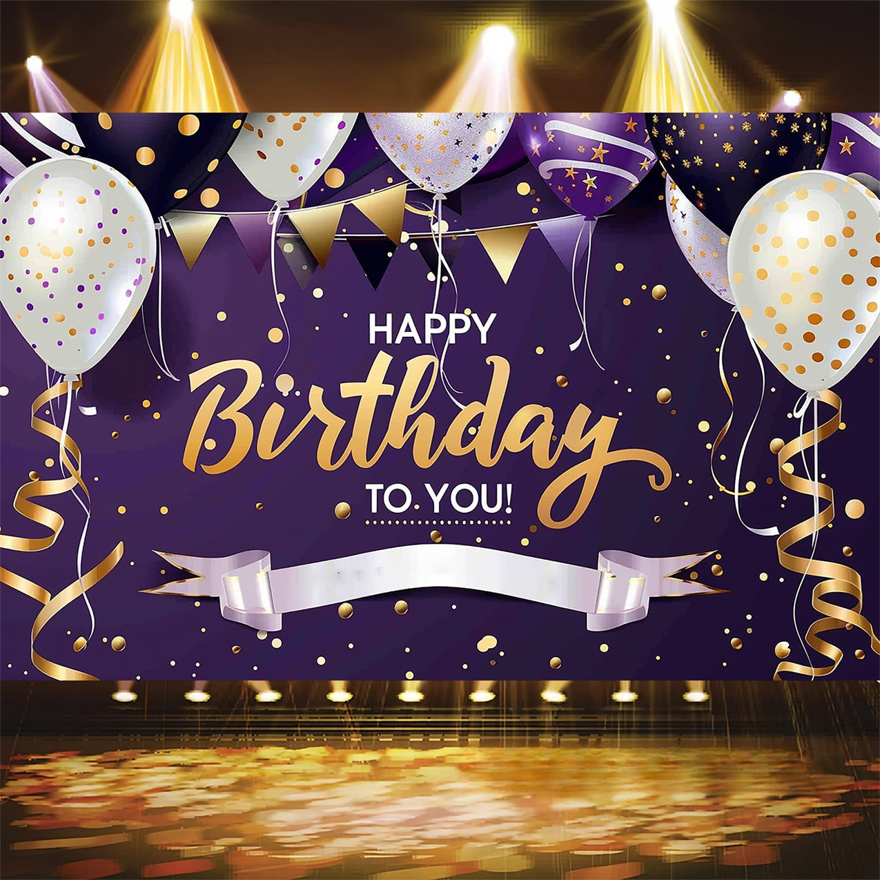 Customised Birthday Backdrop Purple Gold Glitter Balloon Backdrop UK BRP2-243