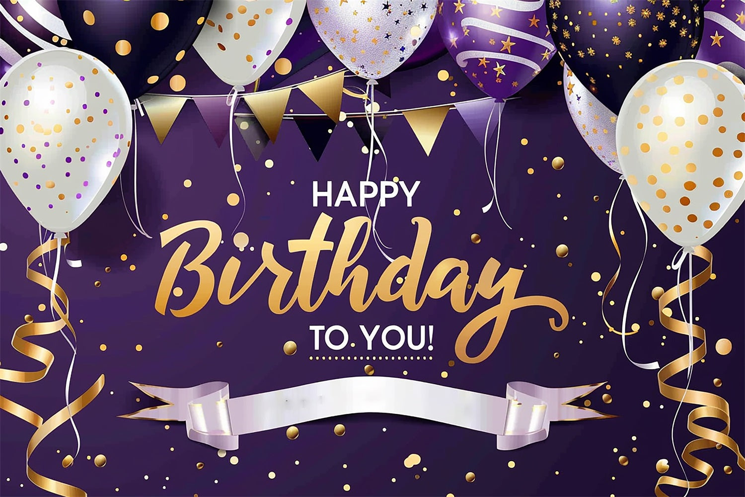 Customised Birthday Backdrop Purple Gold Glitter Balloon Backdrop UK BRP2-243