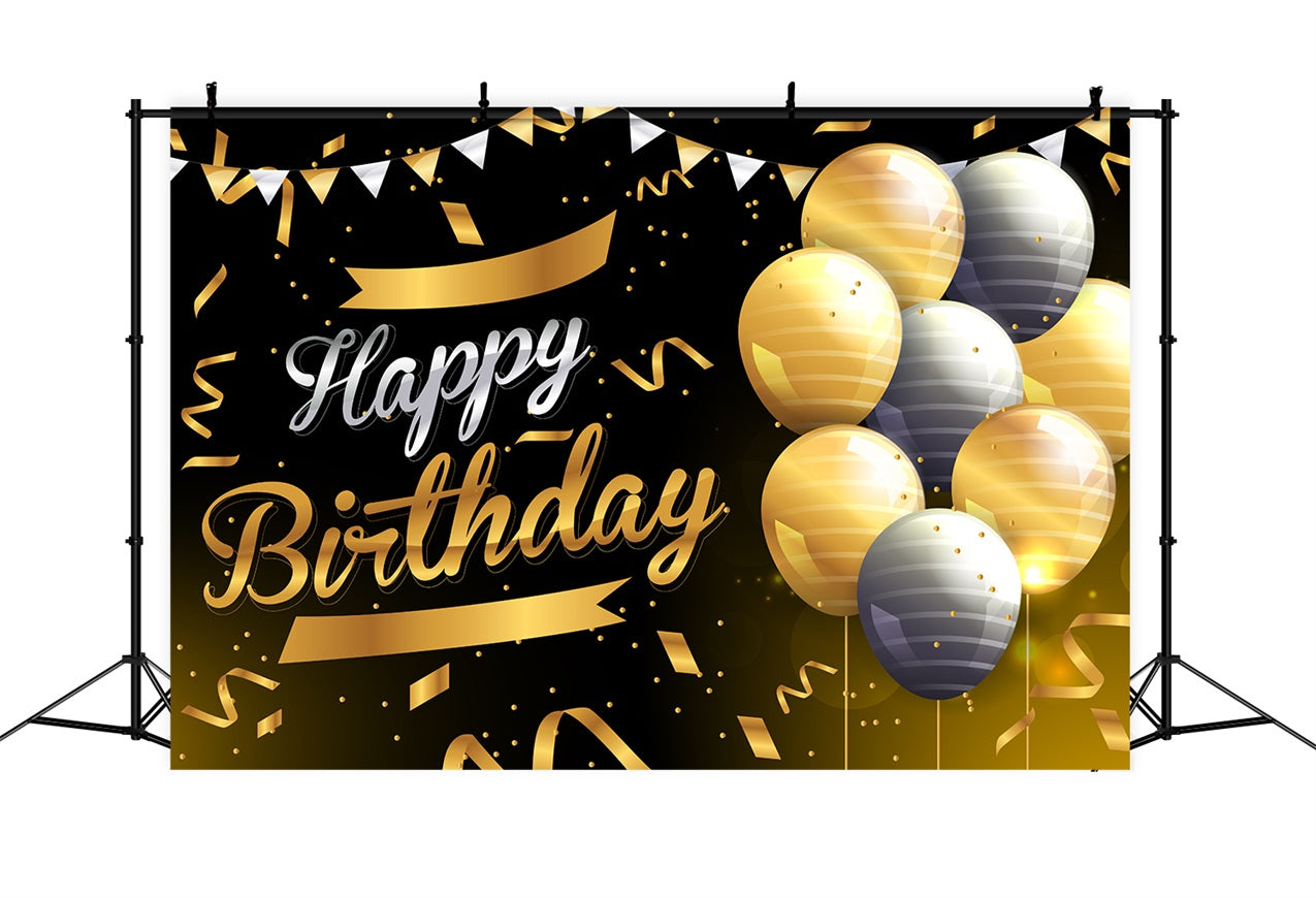Birthday Backdrop Custom Black Gold Balloon Backdrop UK BRP2-244