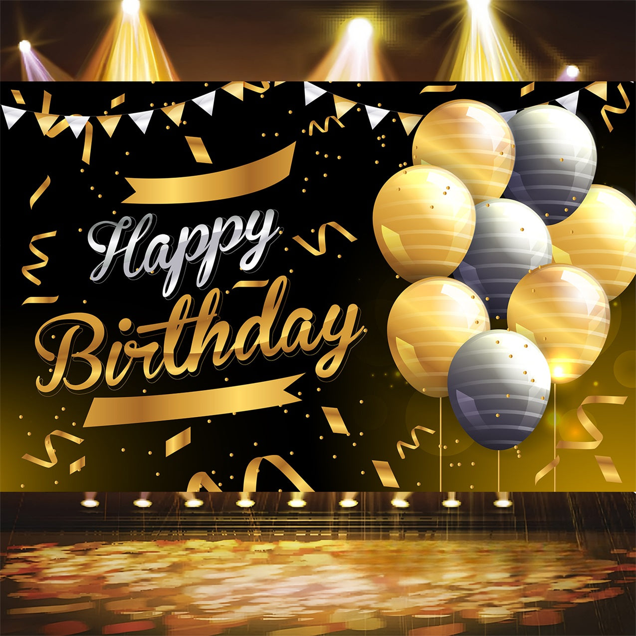 Birthday Backdrop Custom Black Gold Balloon Backdrop UK BRP2-244