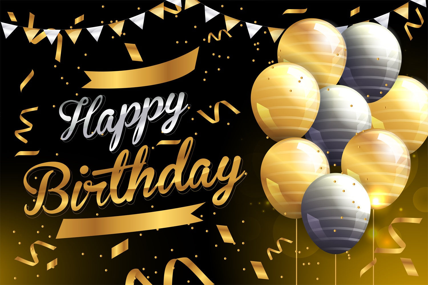 Birthday Backdrop Custom Black Gold Balloon Backdrop UK BRP2-244