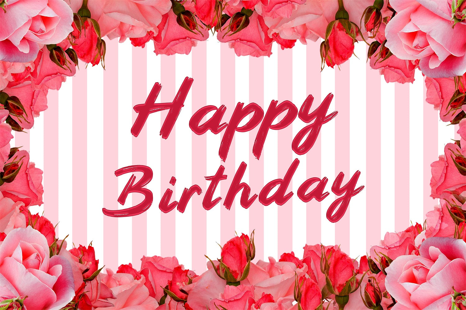 Custom Happy Birthday Backdrop Pink Rose Striped Backdrop UK BRP2-247
