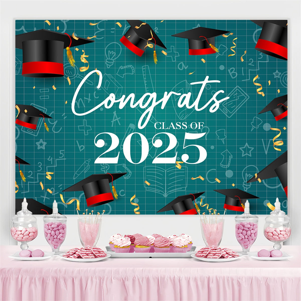 Graduated Backdrop Stylish Teal Confetti Graduation Party Backdrop UK BRP2-258