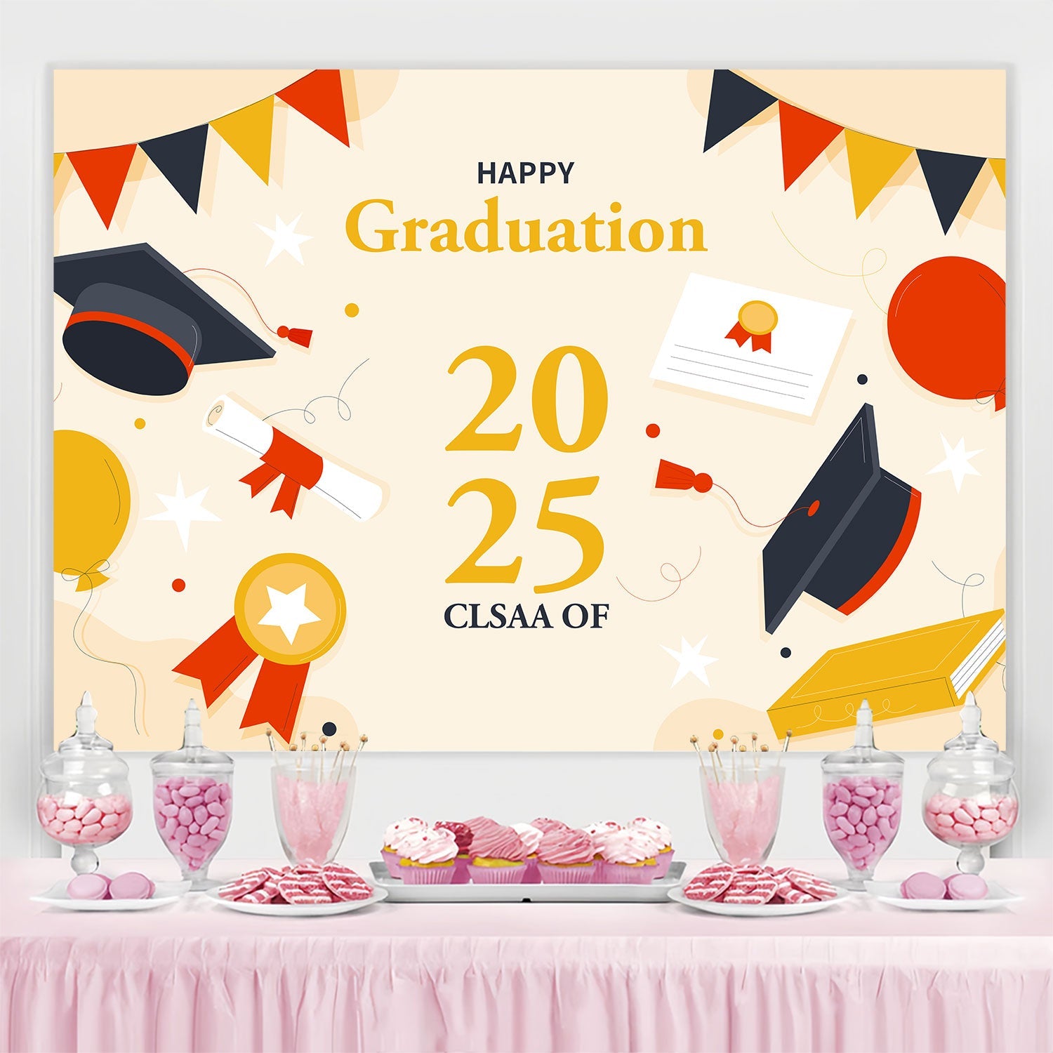 2025 Graduation Backdrop Cheerful Banner Graduation Party Backdrop UK BRP2-259
