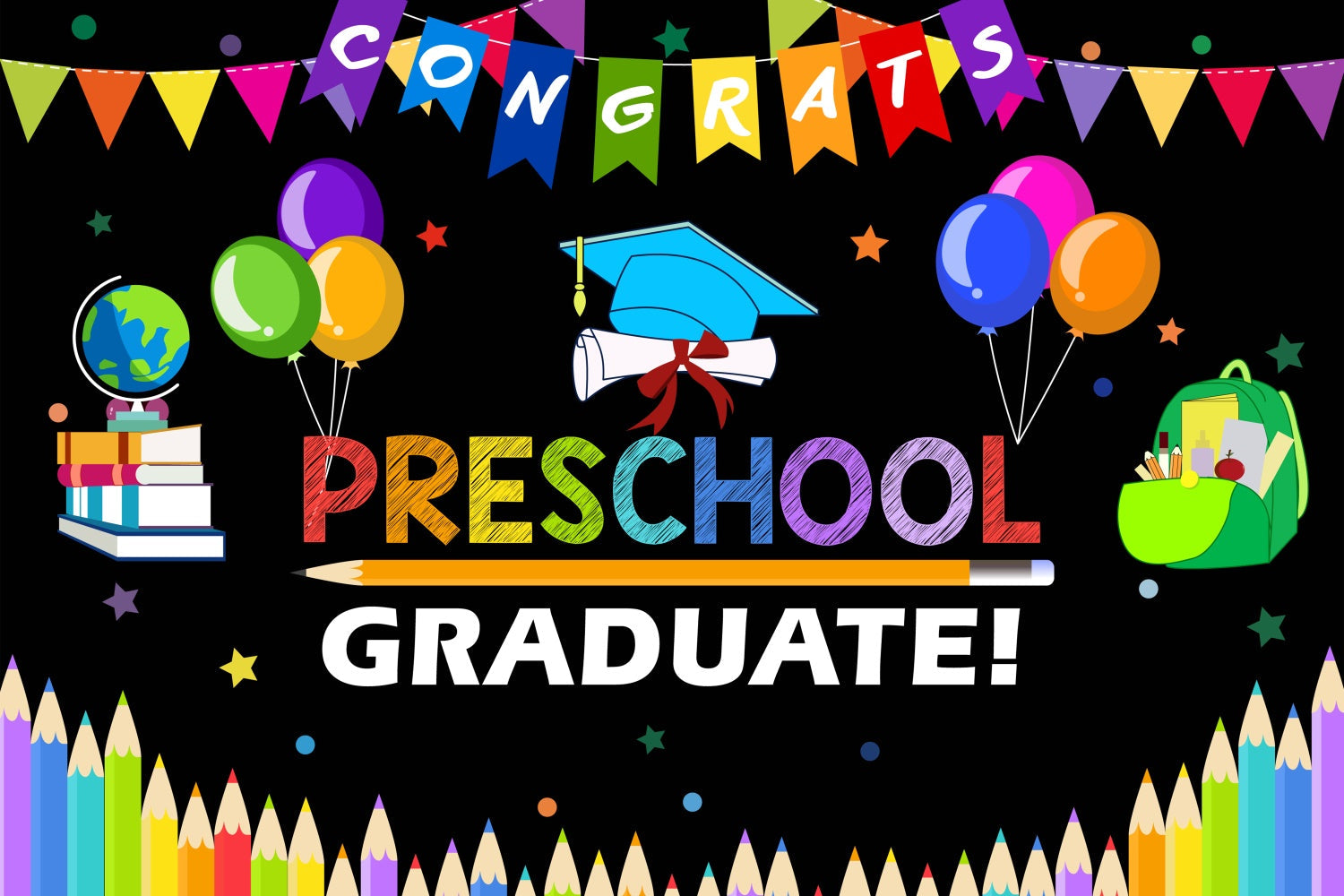 2025 Graduation Backdrop Cheerful Preschool Graduation Party Backdrop UK BRP2-262