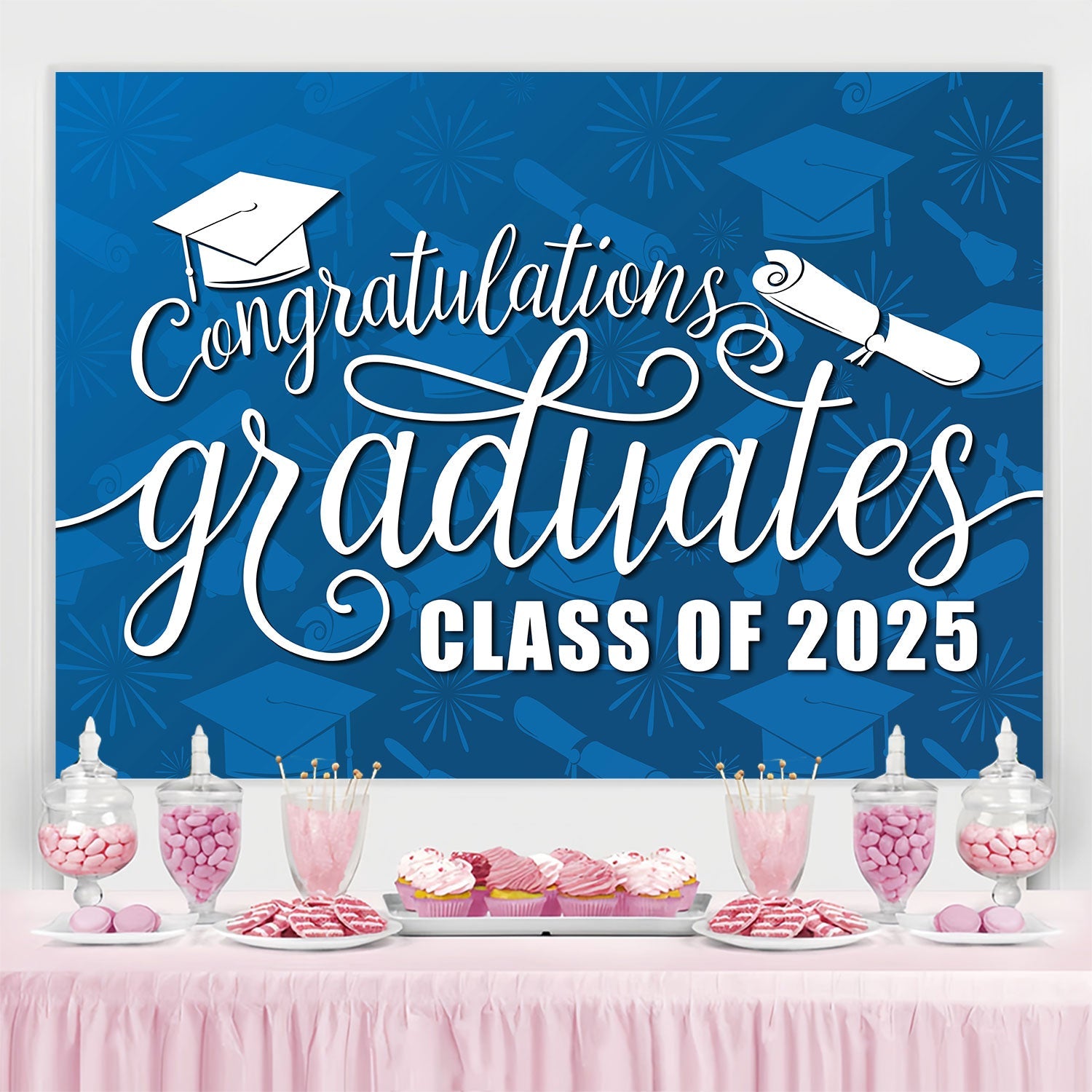 Graduation Backdrop Ideas Graceful Blue 2025 Graduation Party Backdrop UK BRP2-263