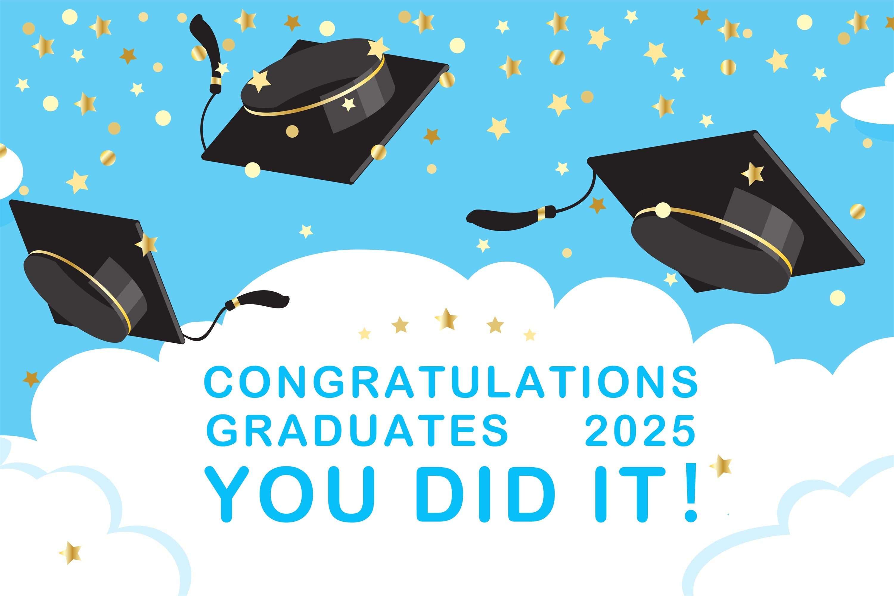 Backdrops Graduation Floating Caps Blue Graduation Party Backdrop UK BRP2-265
