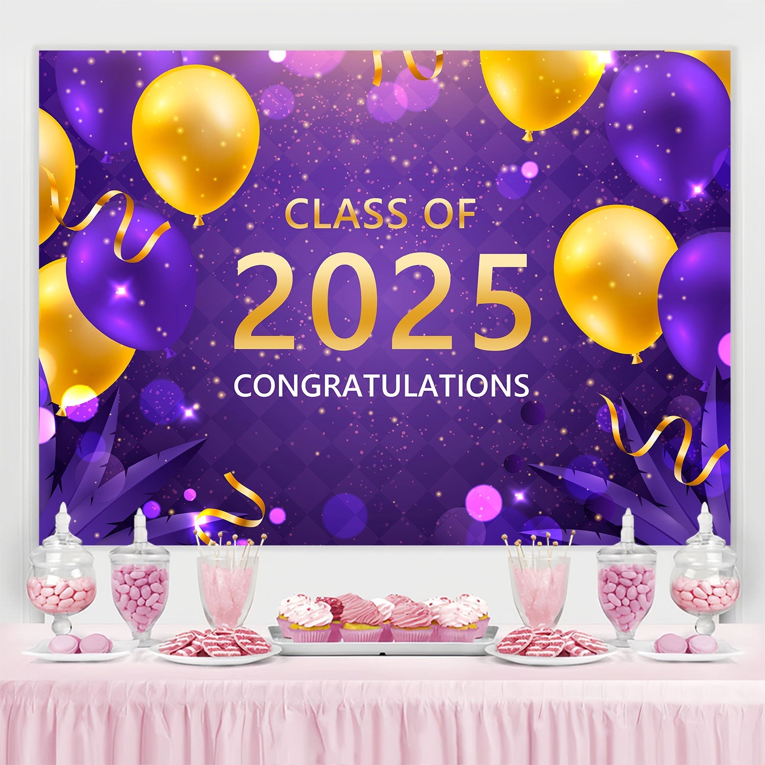 Graduated Backdrop Lively Purple Balloon Graduation Party Backdrop UK BRP2-269