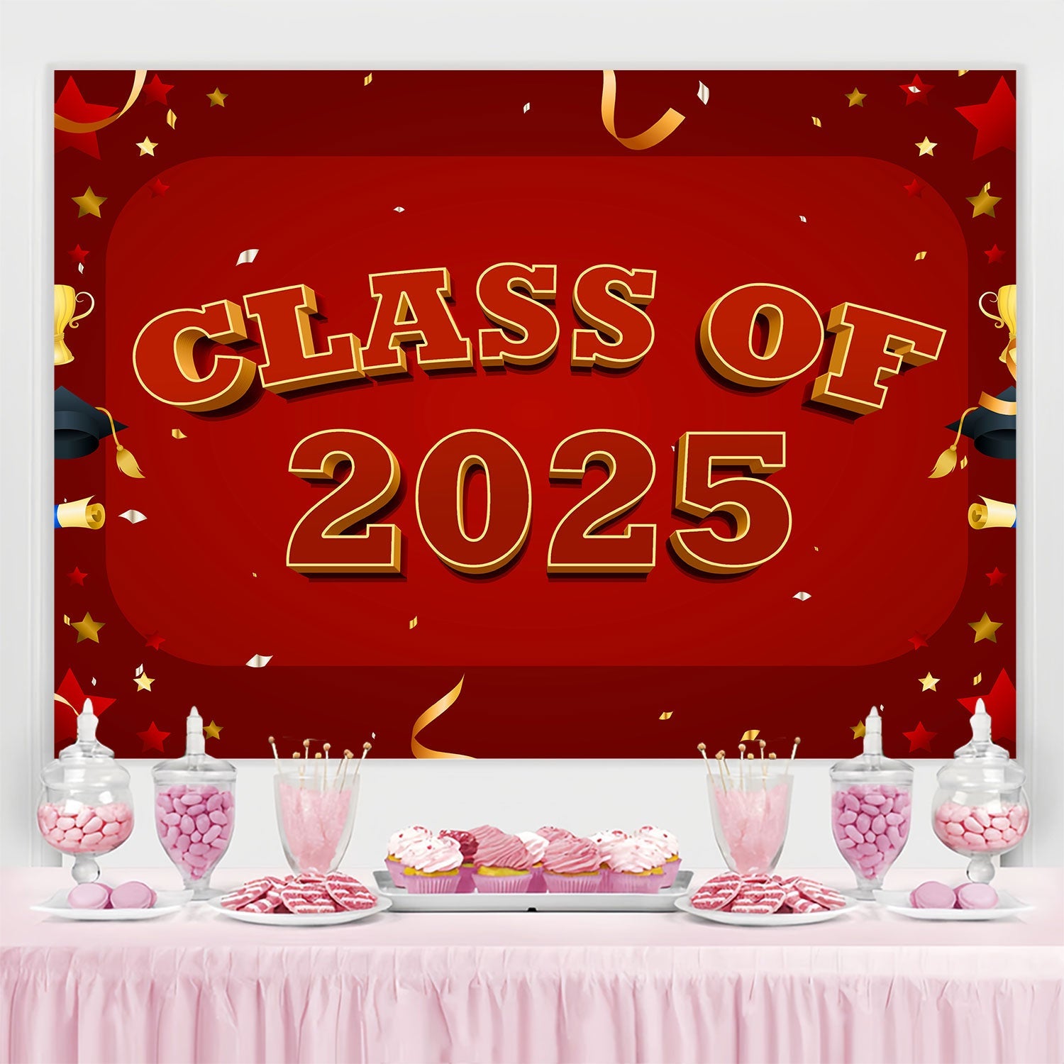 Graduation Picture Backdrop Festive Red 2025 Graduation Party Backdrop UK BRP2-272