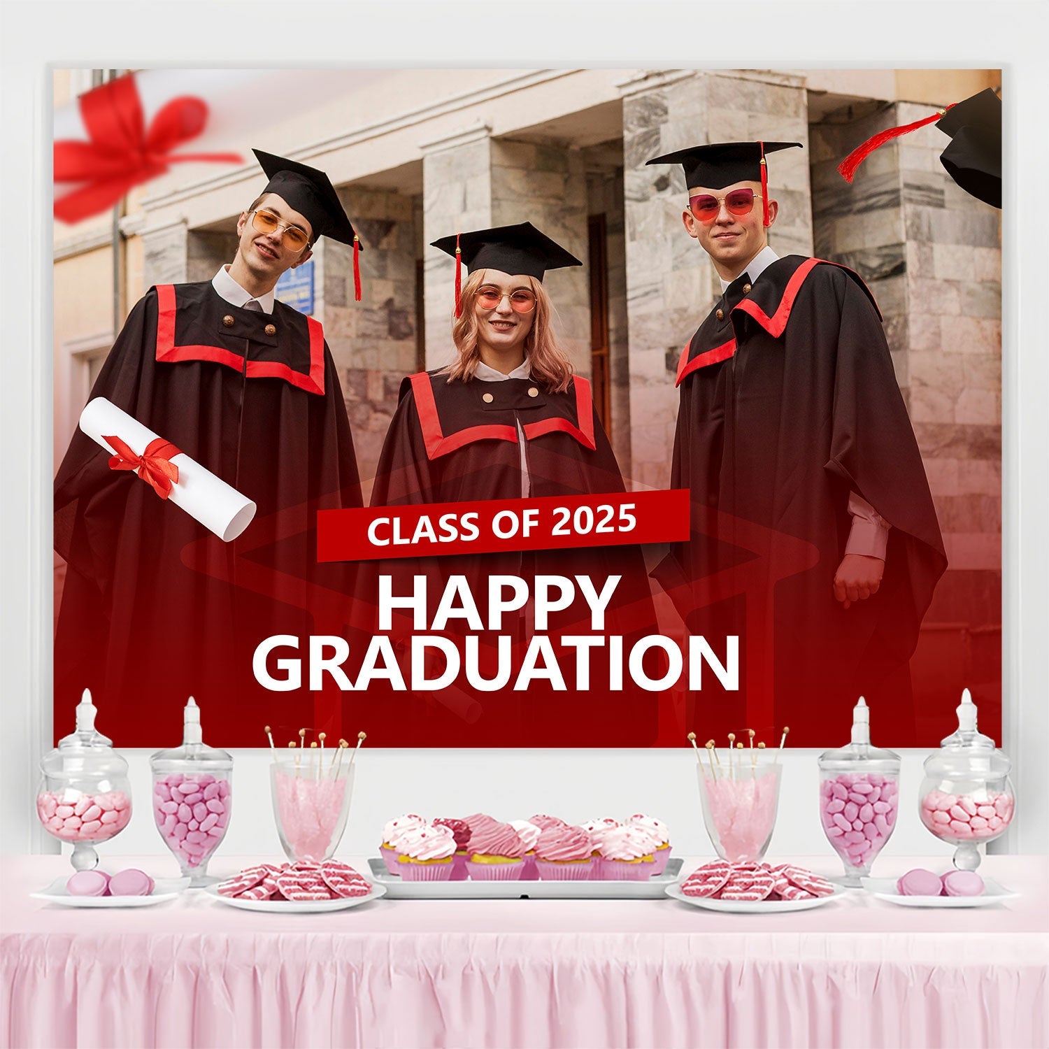 Personalized Graduation Photo Backdrop Cap Gown Graduation Party Backdrop UK BRP2-276