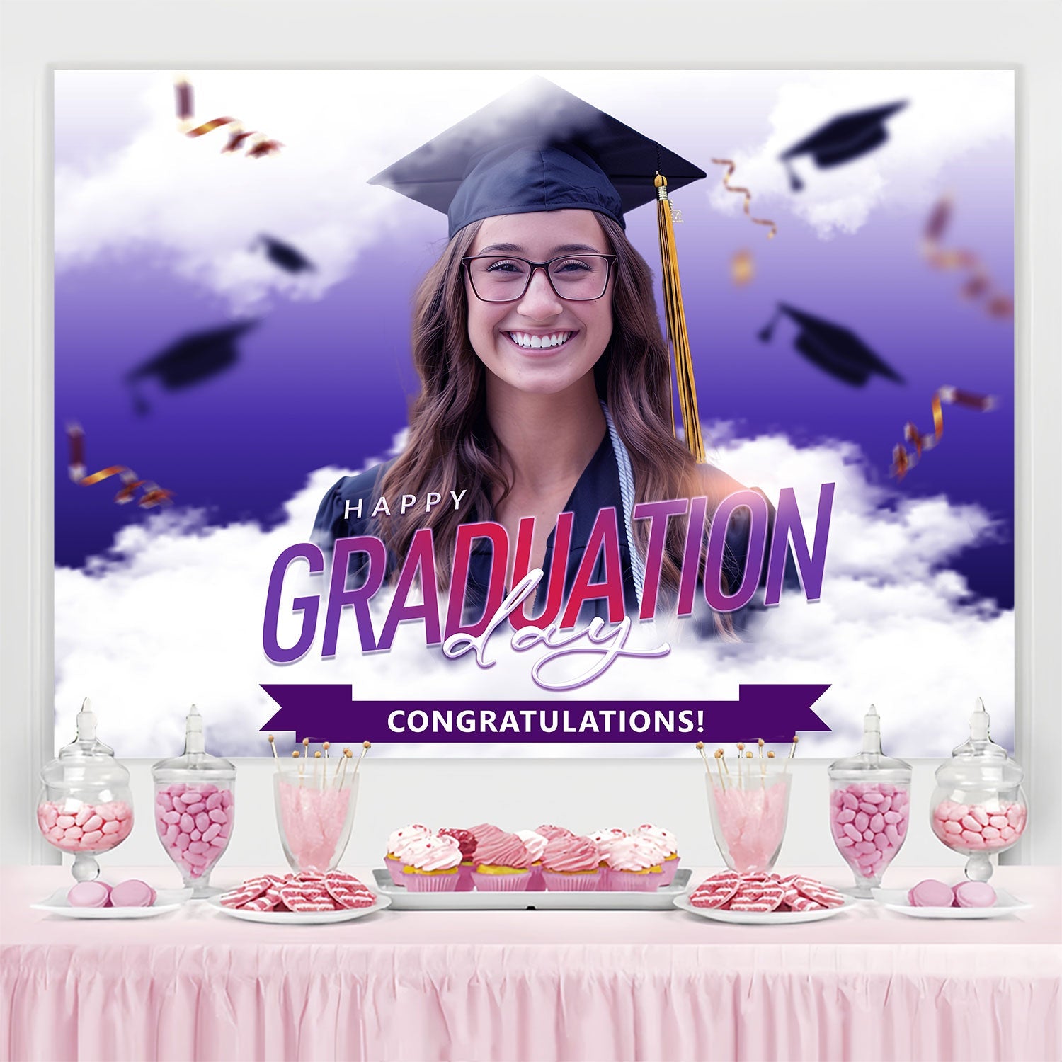 Customized Graduation Backdrop Purple Haze Graduation Party Backdrop UK BRP2-277