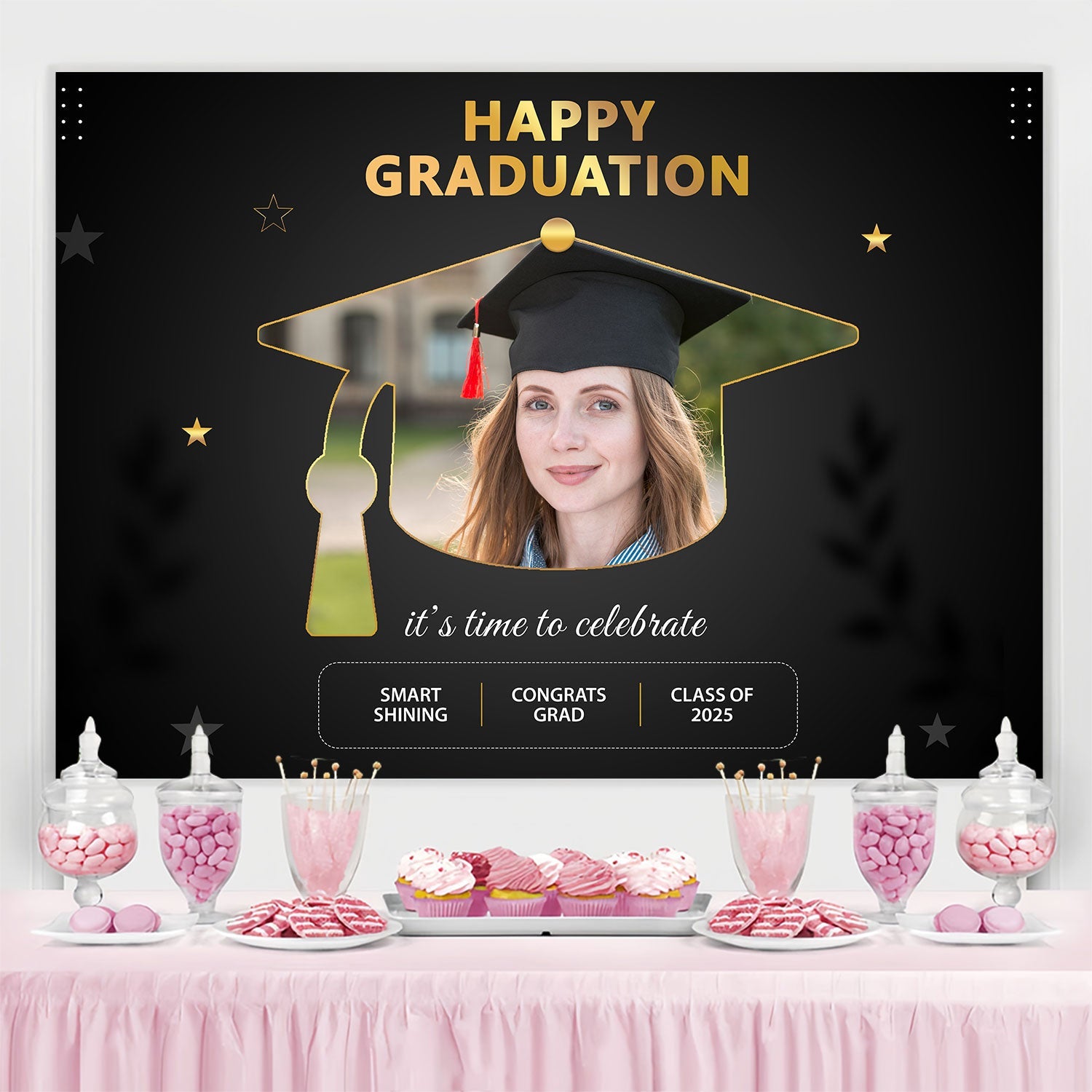 Personalized Graduation Backdrops Elegant Black Graduation Party Backdrop UK BRP2-278