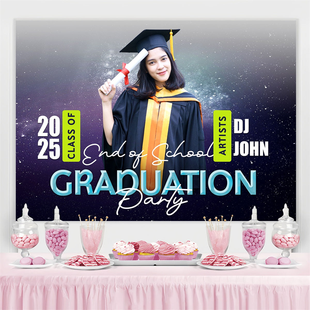 Custom Graduation Backdrops Galactic Themed Graduation Party Backdrop UK BRP2-279