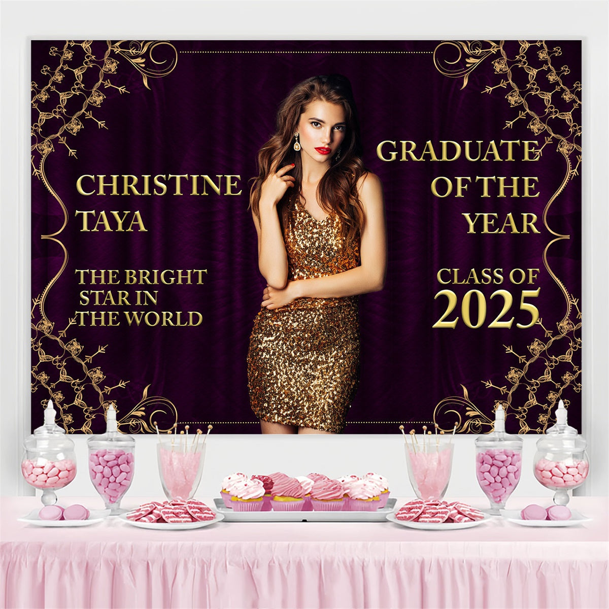 Personalized Graduation Backdrop Ornate Elegance Graduation Party Backdrop UK BRP2-280