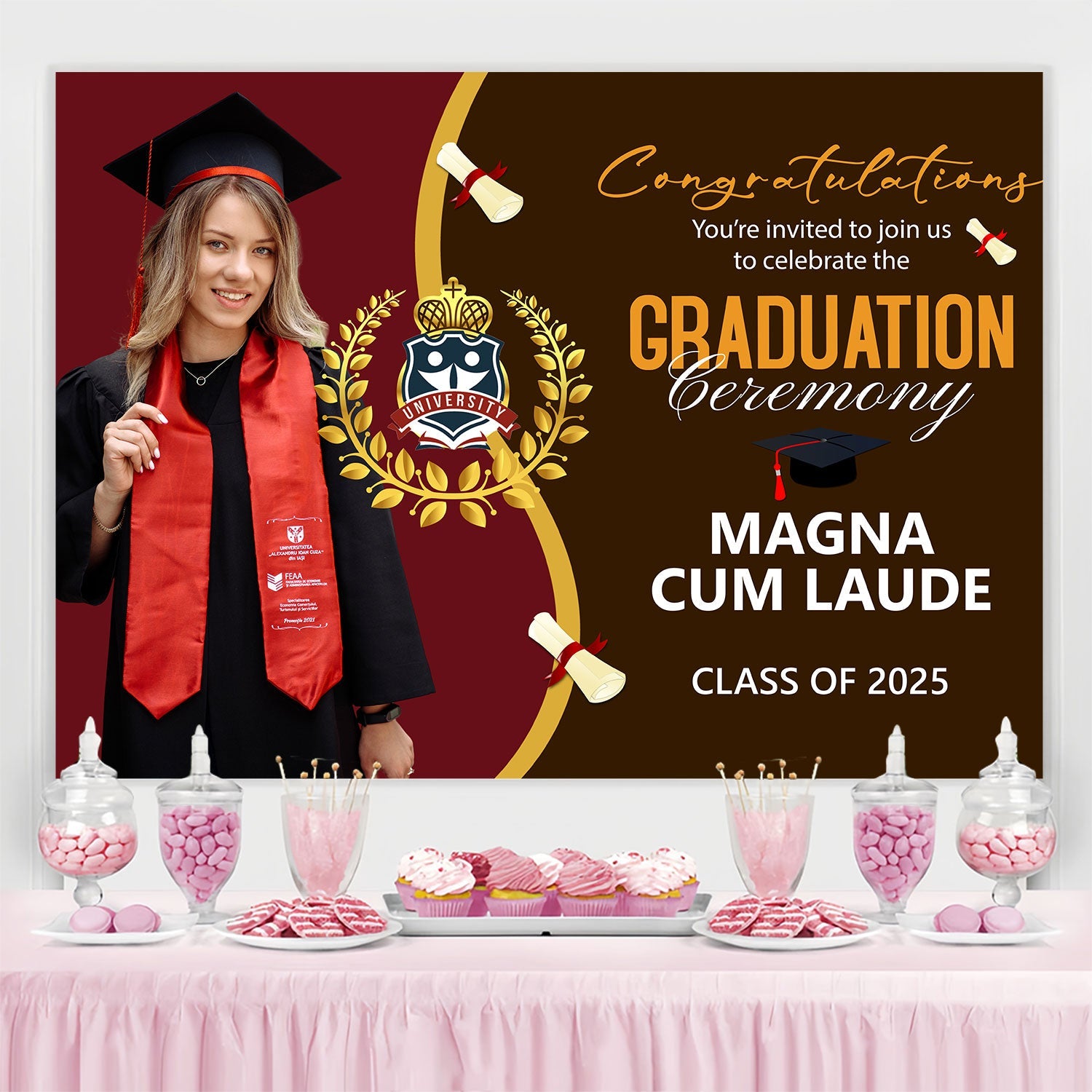 Customized Graduation Backdrop University Honors Graduation Party Backdrop UK BRP2-282