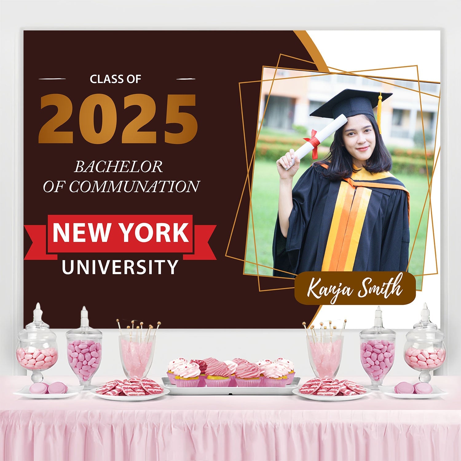 Custom Graduation Backdrop Communication Bachelor Graduation Party Backdrop UK BRP2-283