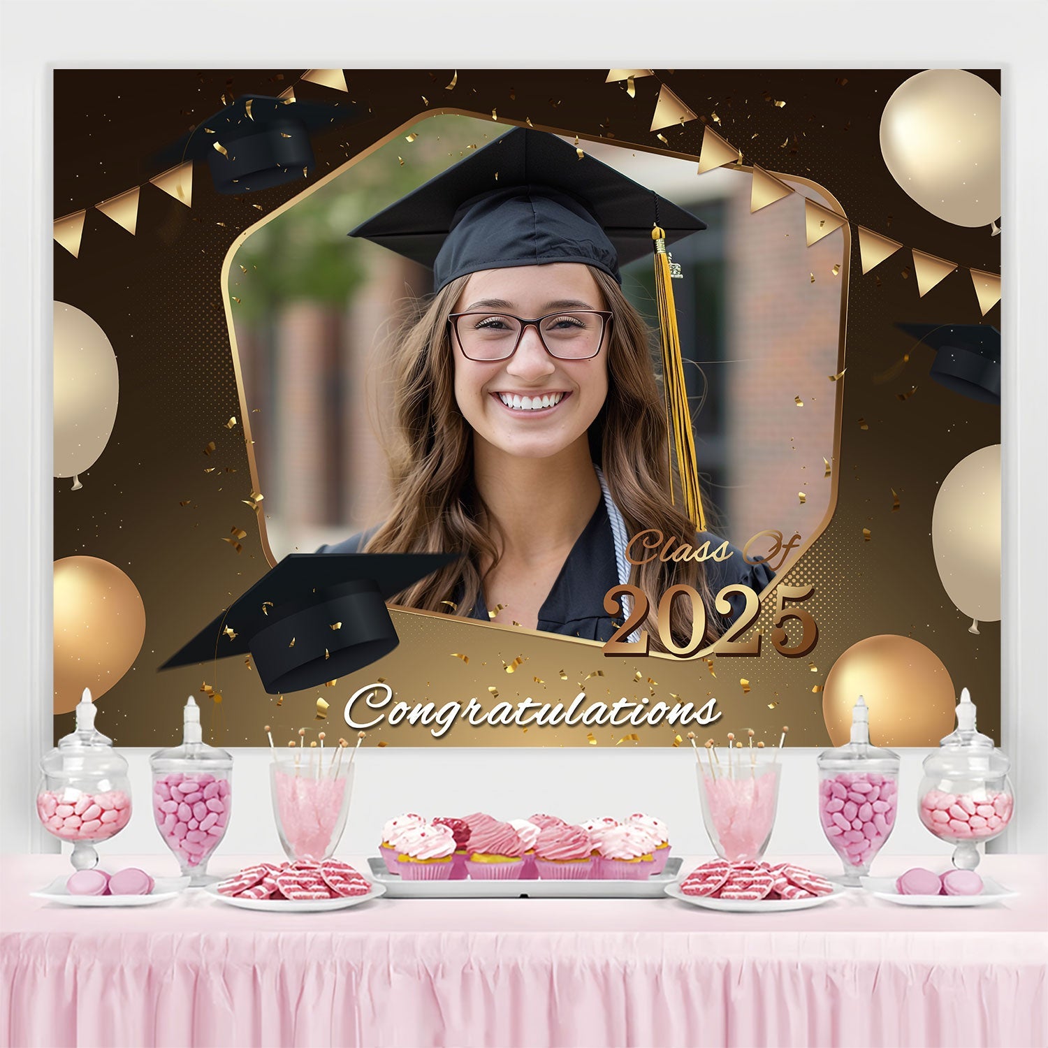 Custom Graduation Backdrop Celebratory Balloon Graduation Party Backdrop UK BRP2-285