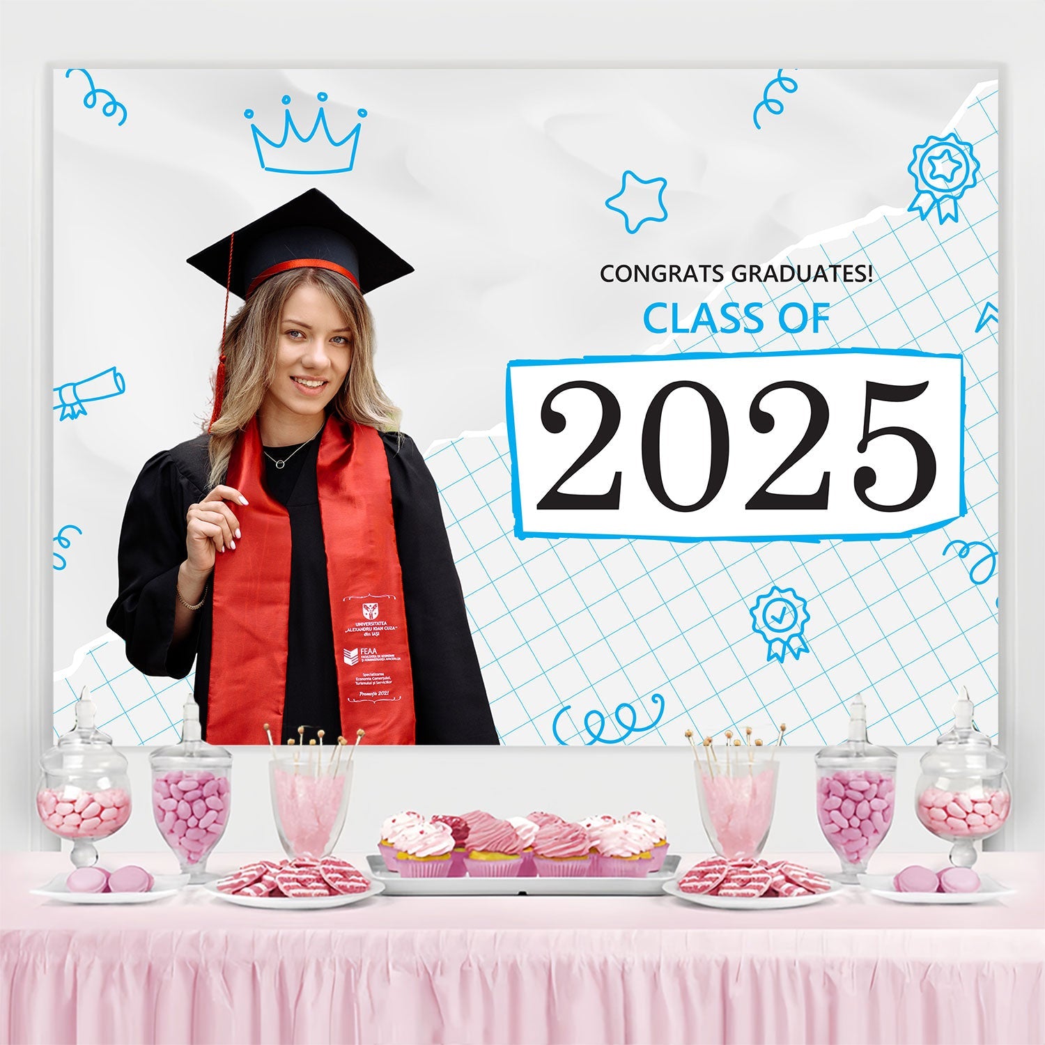 Customized Graduation Backdrop Minimalist 2025 Graduation Party Backdrop UK BRP2-287
