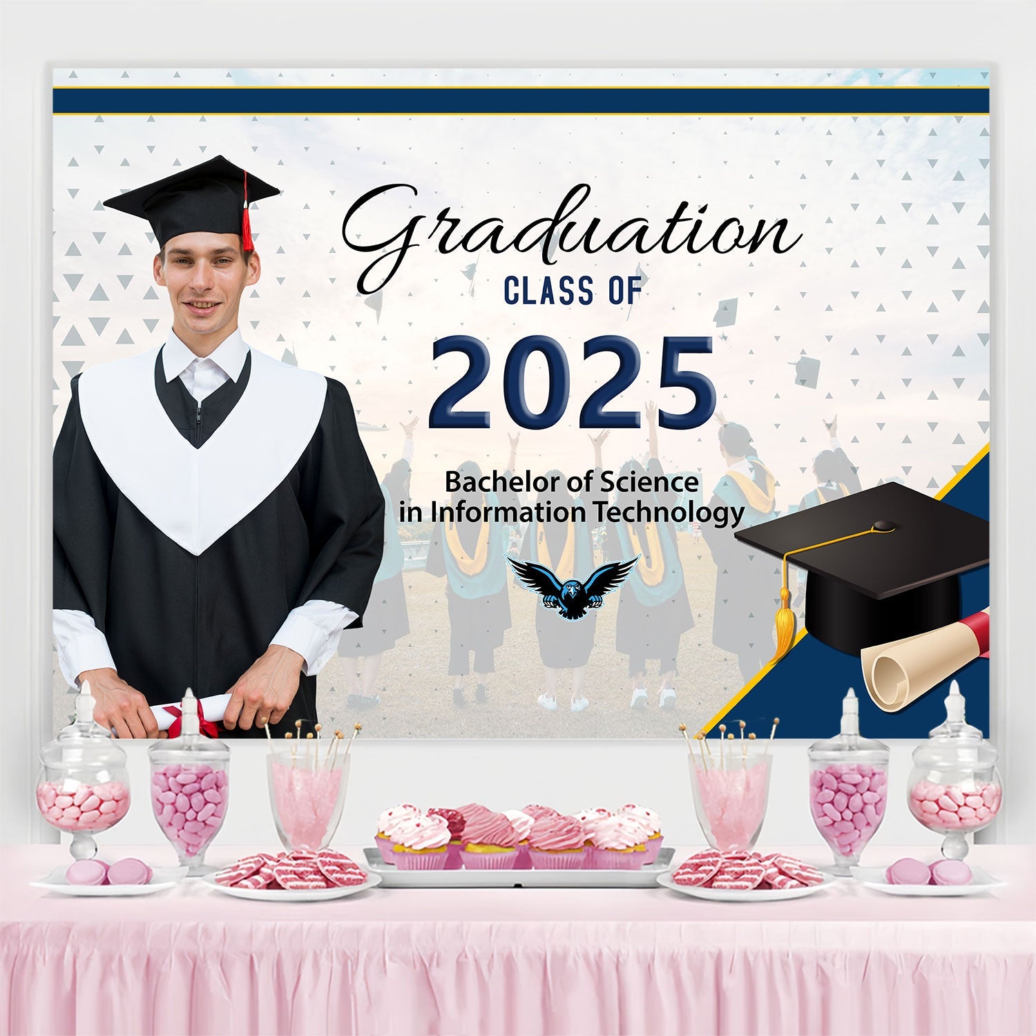 Custom Graduation Backdrop Information Technology Graduation Party Backdrop UK BRP2-288
