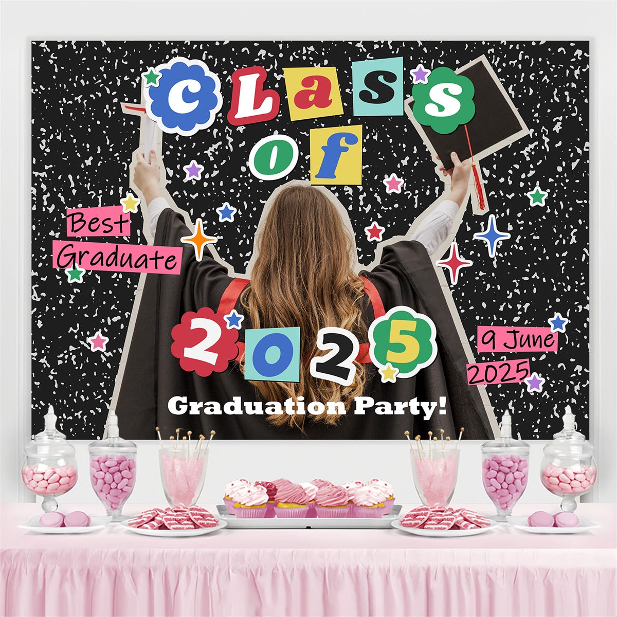 Personalized Graduation Backdrops Colorful Shiny Graduation Party Backdrop UK BRP2-289