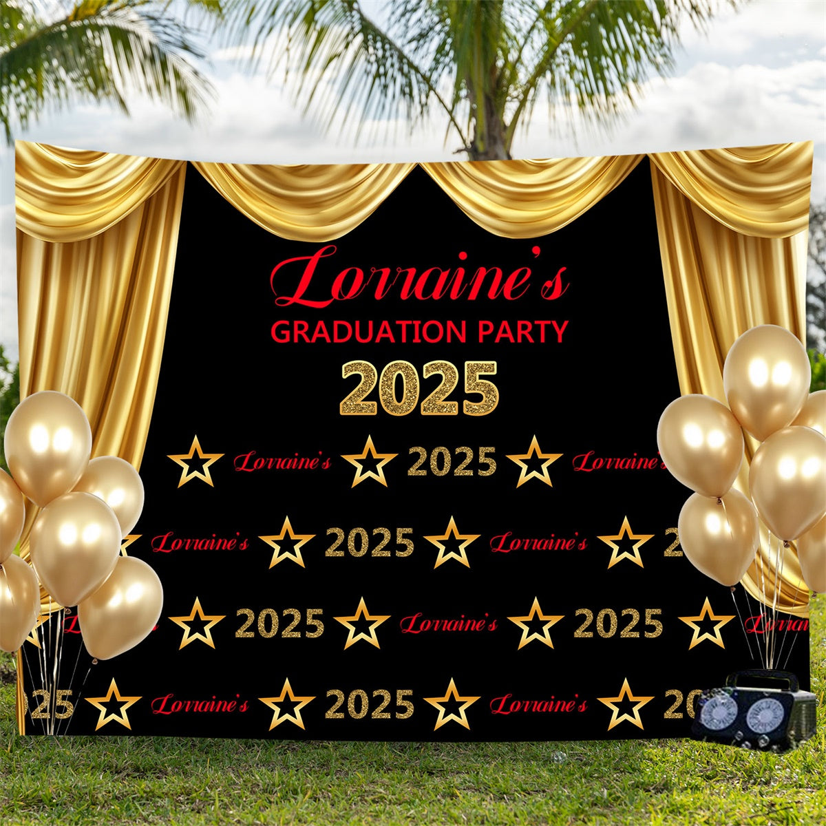 Personalized Graduation Backdrops Luxury Themed Golden Curtain Backdrop UK BRP3-1