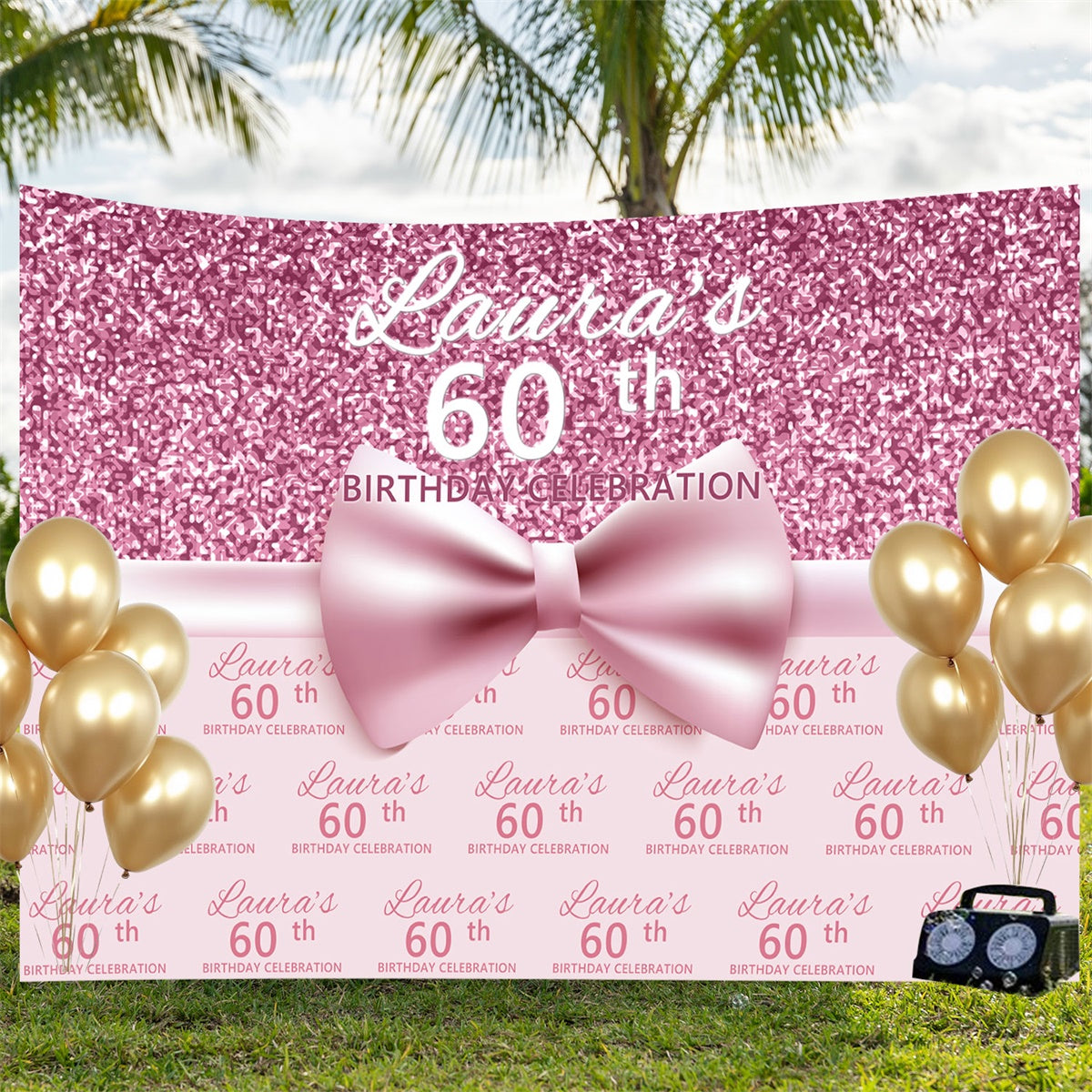 Personalized 60th Birthday Backdrop Pink Glitter Elegance Backdrop UK BRP3-101