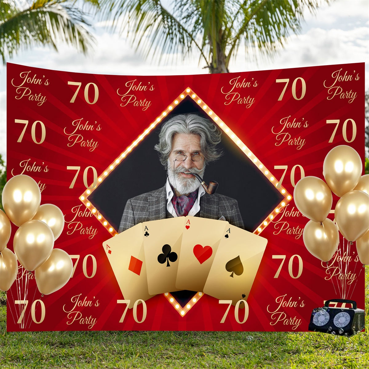 Personalized 70th Birthday Backdrop Card Game Red Backdrop UK BRP3-109