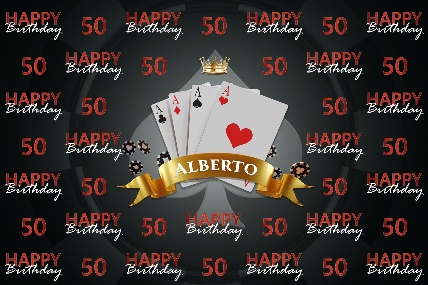Personalized 50th Birthday Backdrop Poker Party Backdrop UK BRP3-110