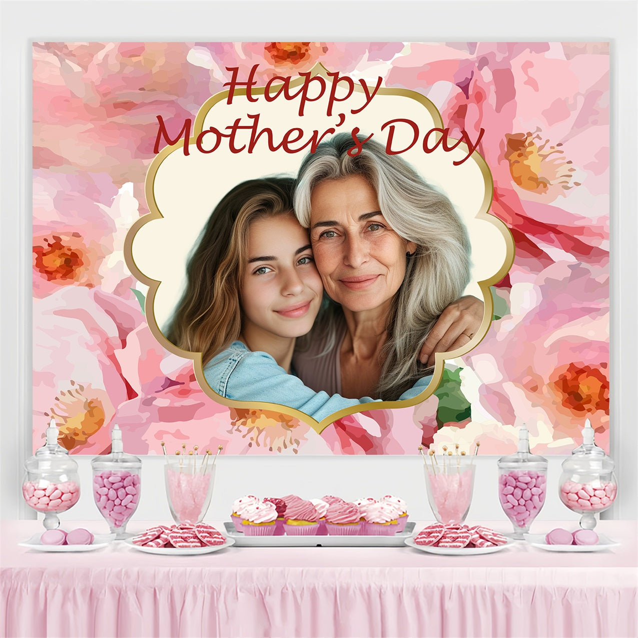Backdrop For Mother's Day Blush Floral Backdrop Personalized Backdrop UK BRP3-147