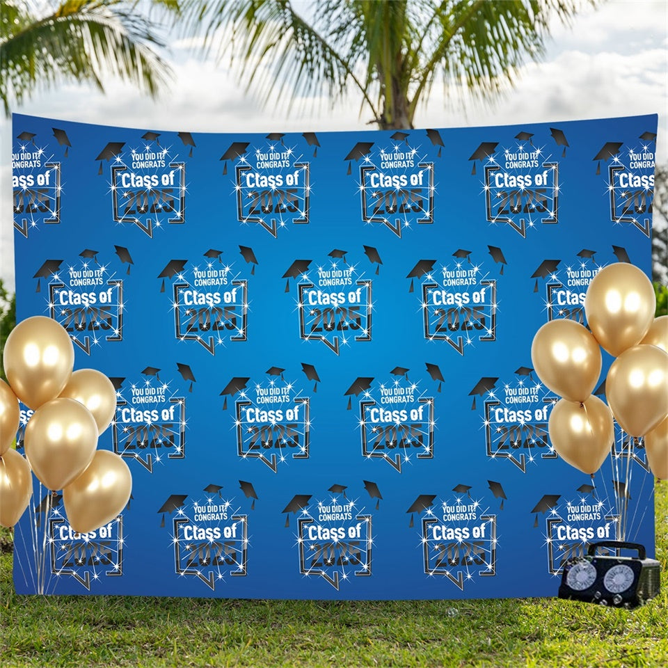 Custom Graduation Backdrop Dazzling Cap Blue Graduation Party Backdrop UK BRP3-17