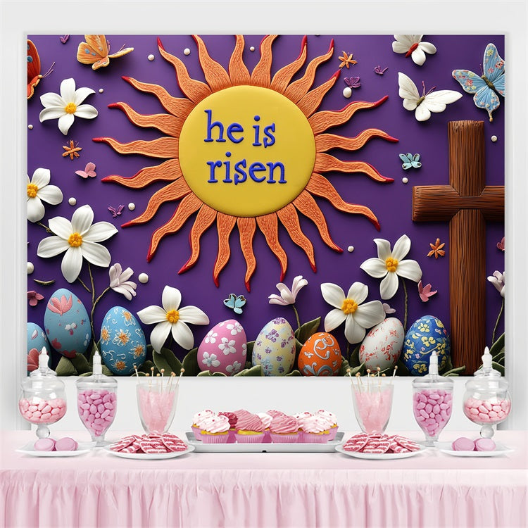 Backdrop For Easter Sunburst Cross Floral Custom Backdrop UK BRP3-181