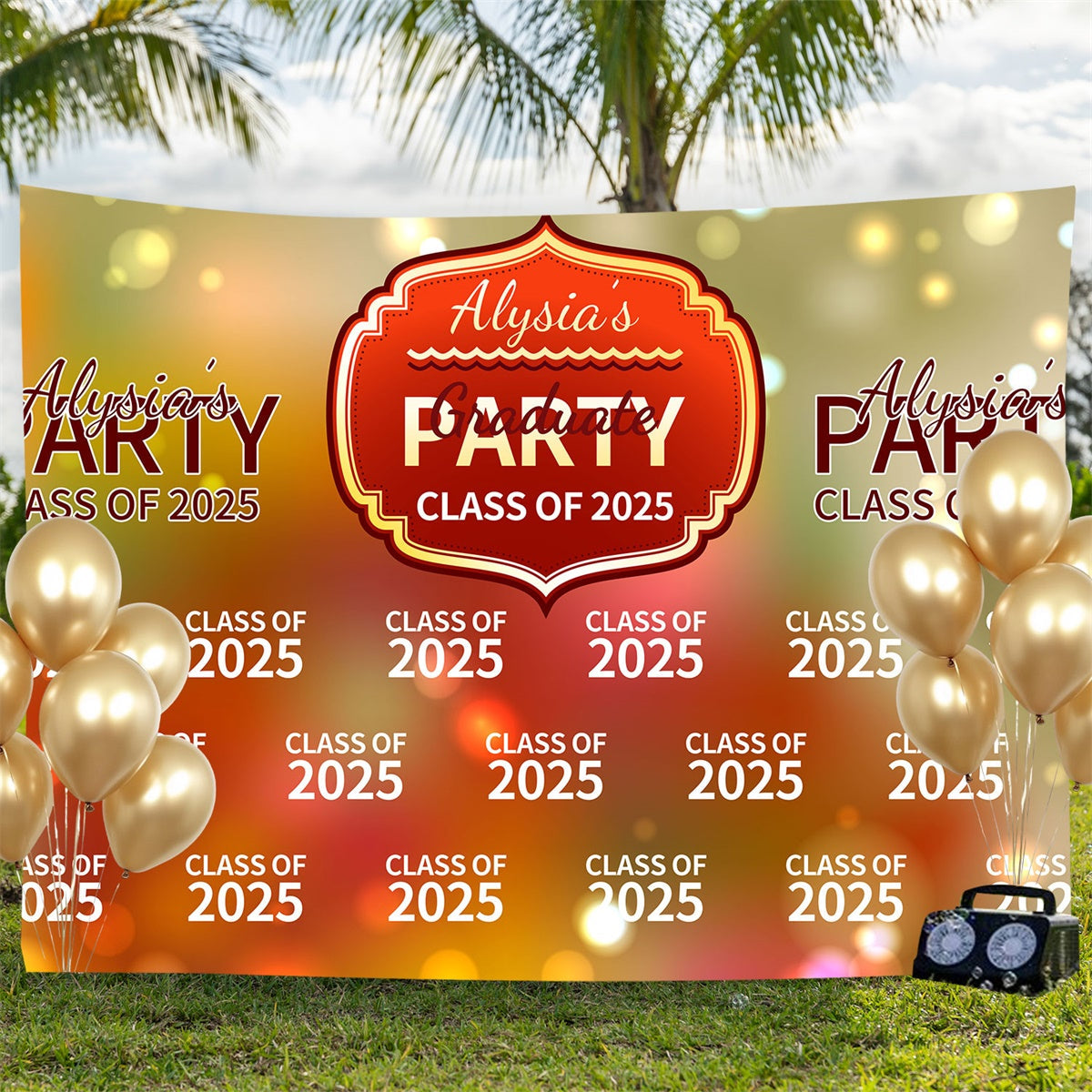 Custom Graduation Backdrop Red Gold Elegant Graduation Party Backdrop UK BRP3-19