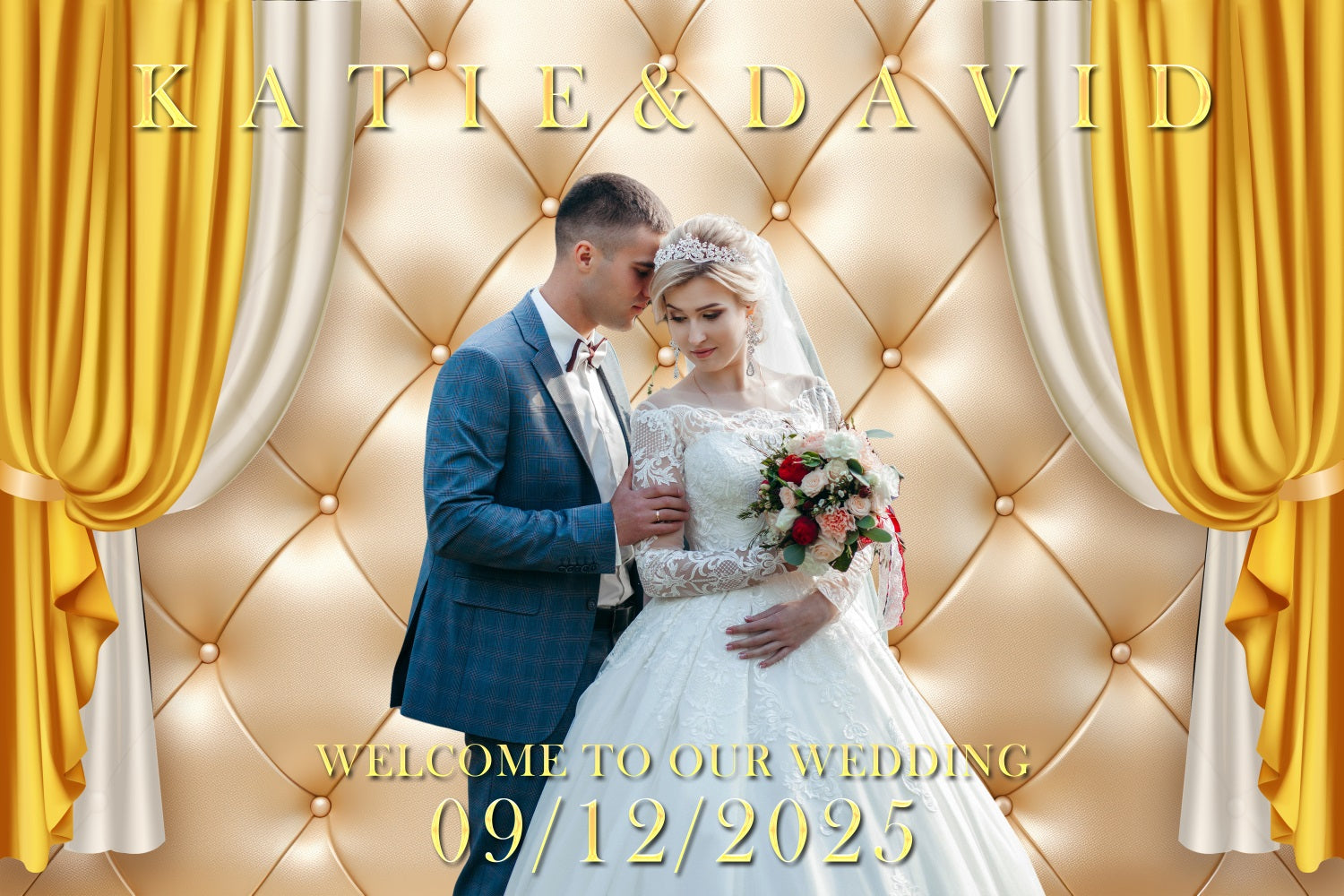 Wedding Photo Backdrop Golden Curtain Celebration Personalised Backdrop UK BRP3-191